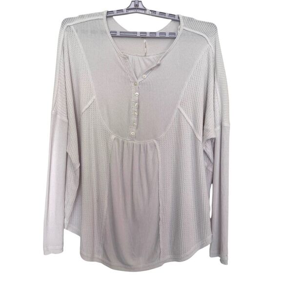 Free People Womens Large White Leo Henley Oversized Long Sleeve Sweater Top - Picture 1 of 8